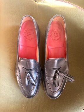 Grenson Black Leather Tassel Loafers with Red Insole